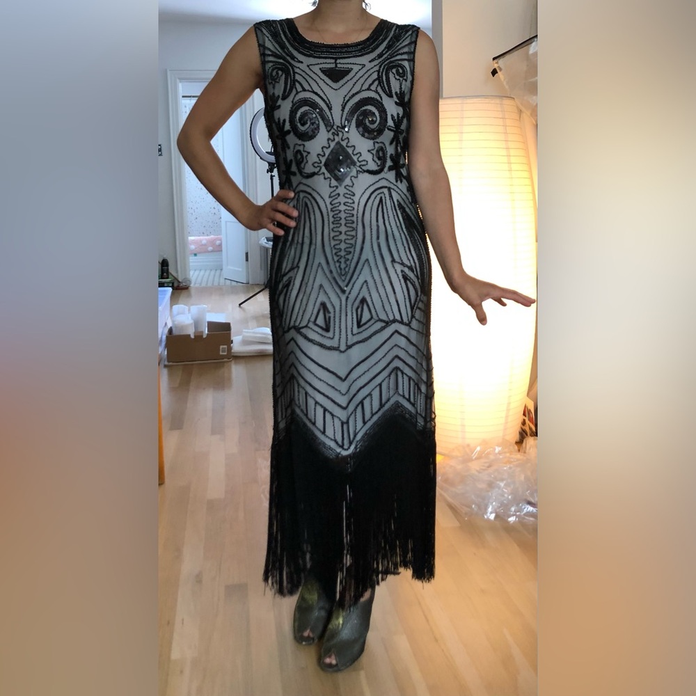 Vintage 20’s Style Fringe Dress With Beading - Picture 2 of 7